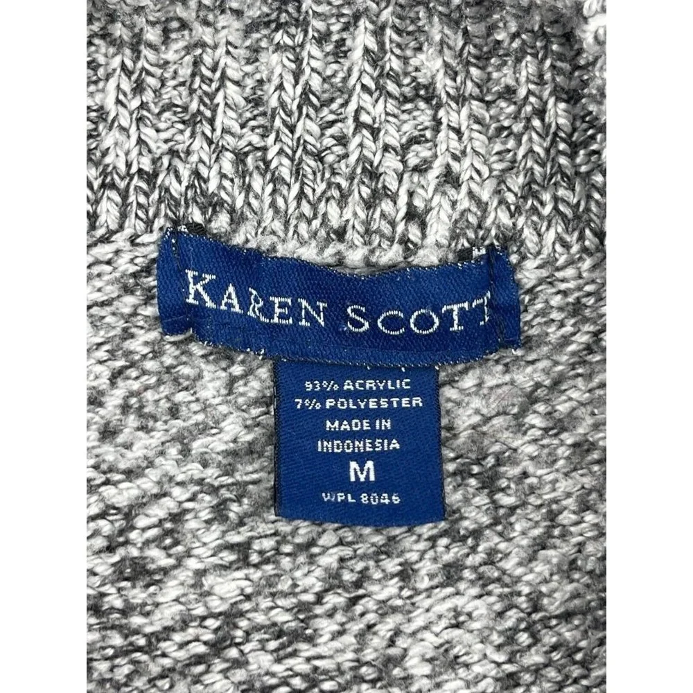 Karen Scott Women's Gray Long Sleeve Collared Knit Sweater Size Medium - Picture 5 of 9